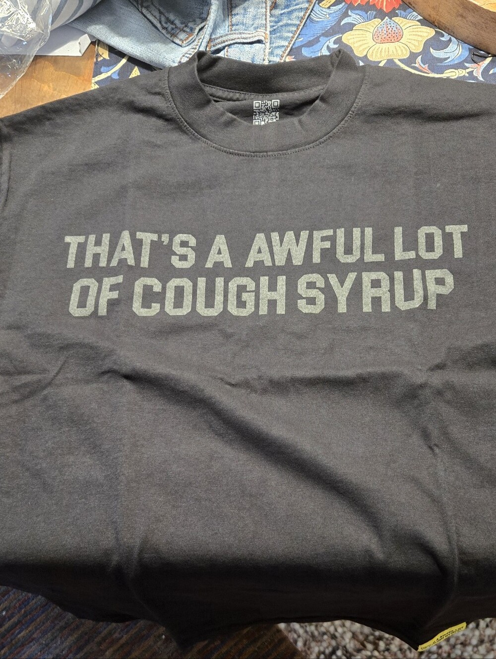 Mens Small Black Graphic Tee - "That's A Awful Lot Of Cough Syrup"